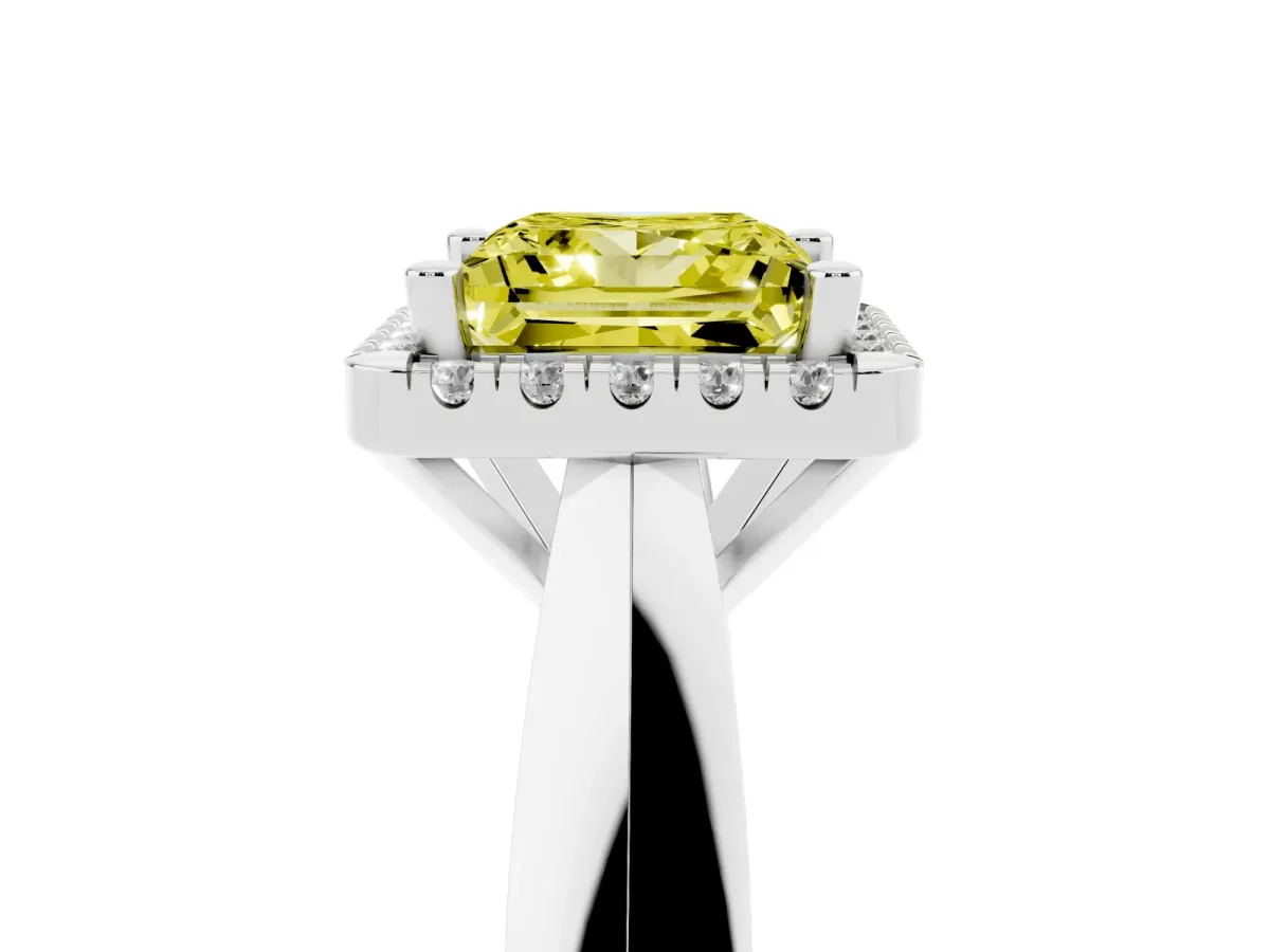 Fancy Yellow Princess Cut Cut Halo Solitaire Engagement Ring with Square Band and Four-Prong Setting Silver