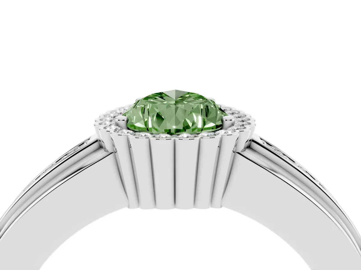 Fancy Green Pear Cut Cut Halo Pave Band Four-Prong Ring Platinum