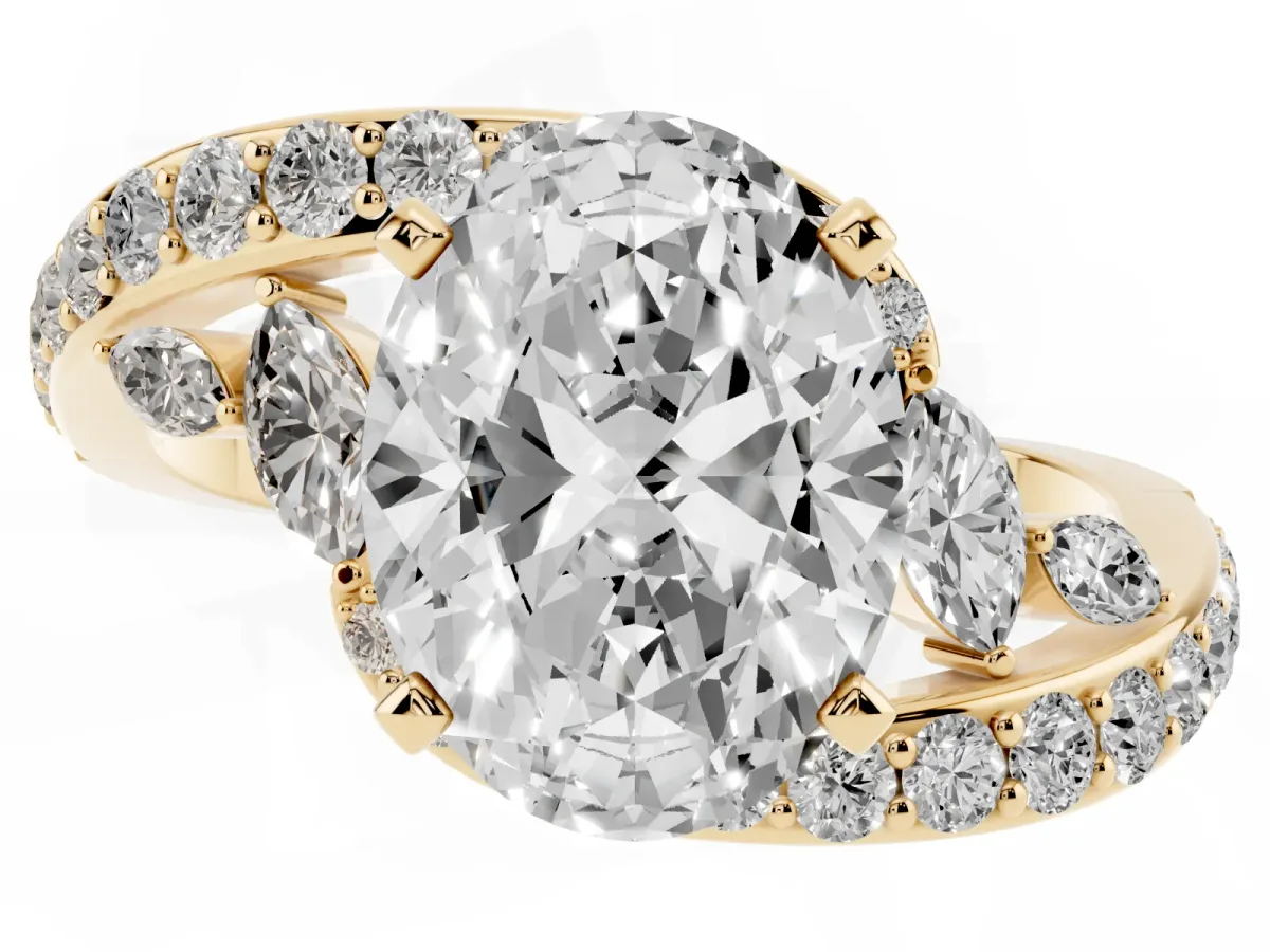 Oval Cut Solitaire with Pavé Twist Band and Four-Prong Setting Yellow gold