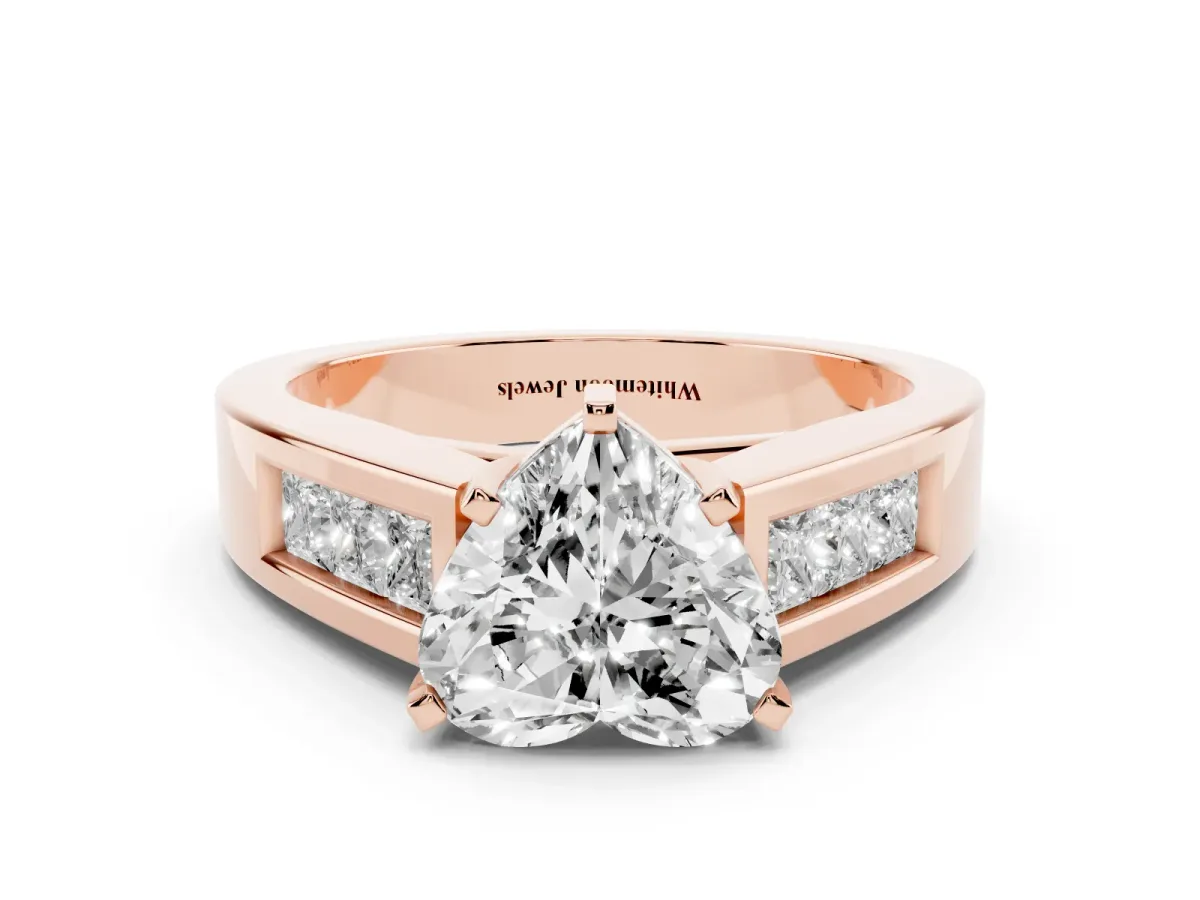 Heart Cut Cut Channel Set Solitaire Ring with Four-Prong Setting Rose gold