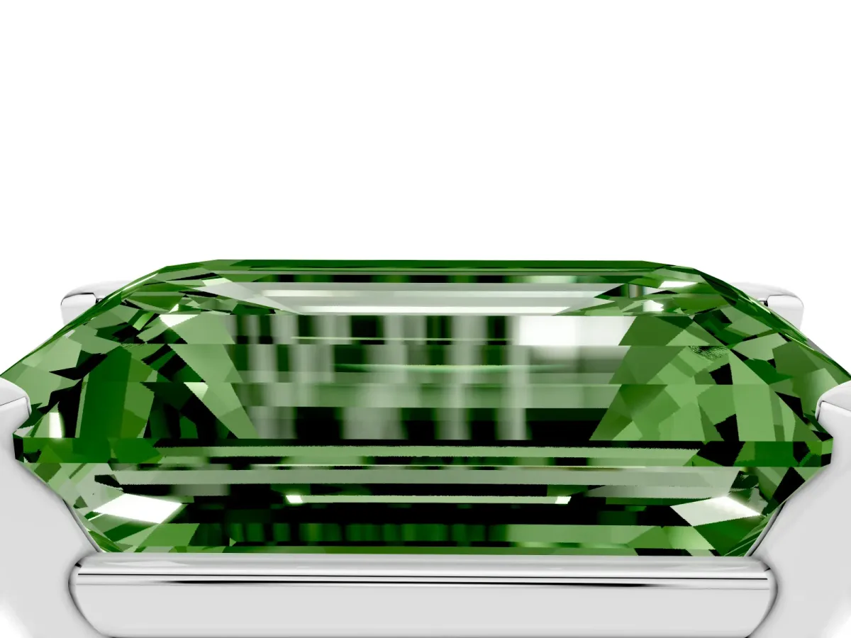 Fancy Green Emerald Cut Diamond Solitaire Ring with Prong Setting and Classic Band Platinum