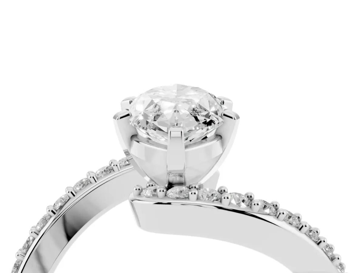 Marquise Cut Solitaire Twist Band with Pave Set Diamonds and Four-Prong Setting Platinum