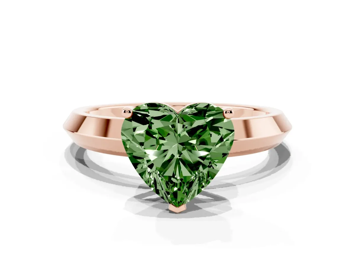 Fancy Green Heart Cut Cut Solitaire Engagement Ring with Flat Band and Four-Prong Setting Rose gold