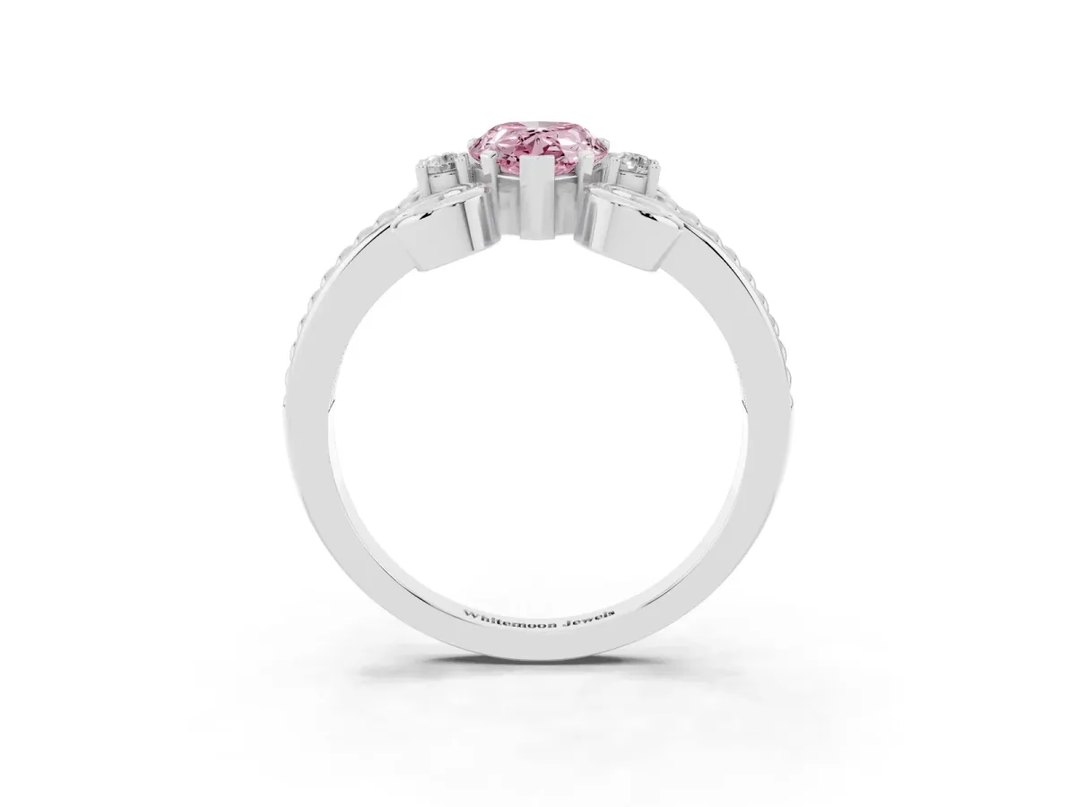 Fancy Pink Pear Cut Solitaire Twisted Band Scroll Prong Ring Silver