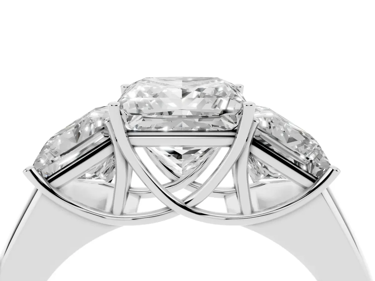 Three-Stone Princess Cut Cut Diamond Ring with Prong Setting and Classic Band Silver