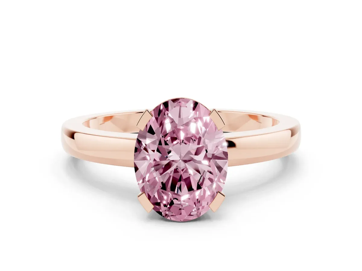 Fancy Pink Oval Cut Cut Solitaire Ring with Four-Prong Setting and Classic Band Rose gold