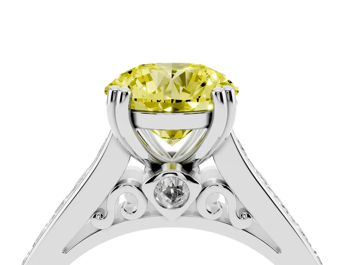 Fancy Yellow Round Cut Cut Channel Set Solitaire Engagement Ring with Prong Setting Platinum