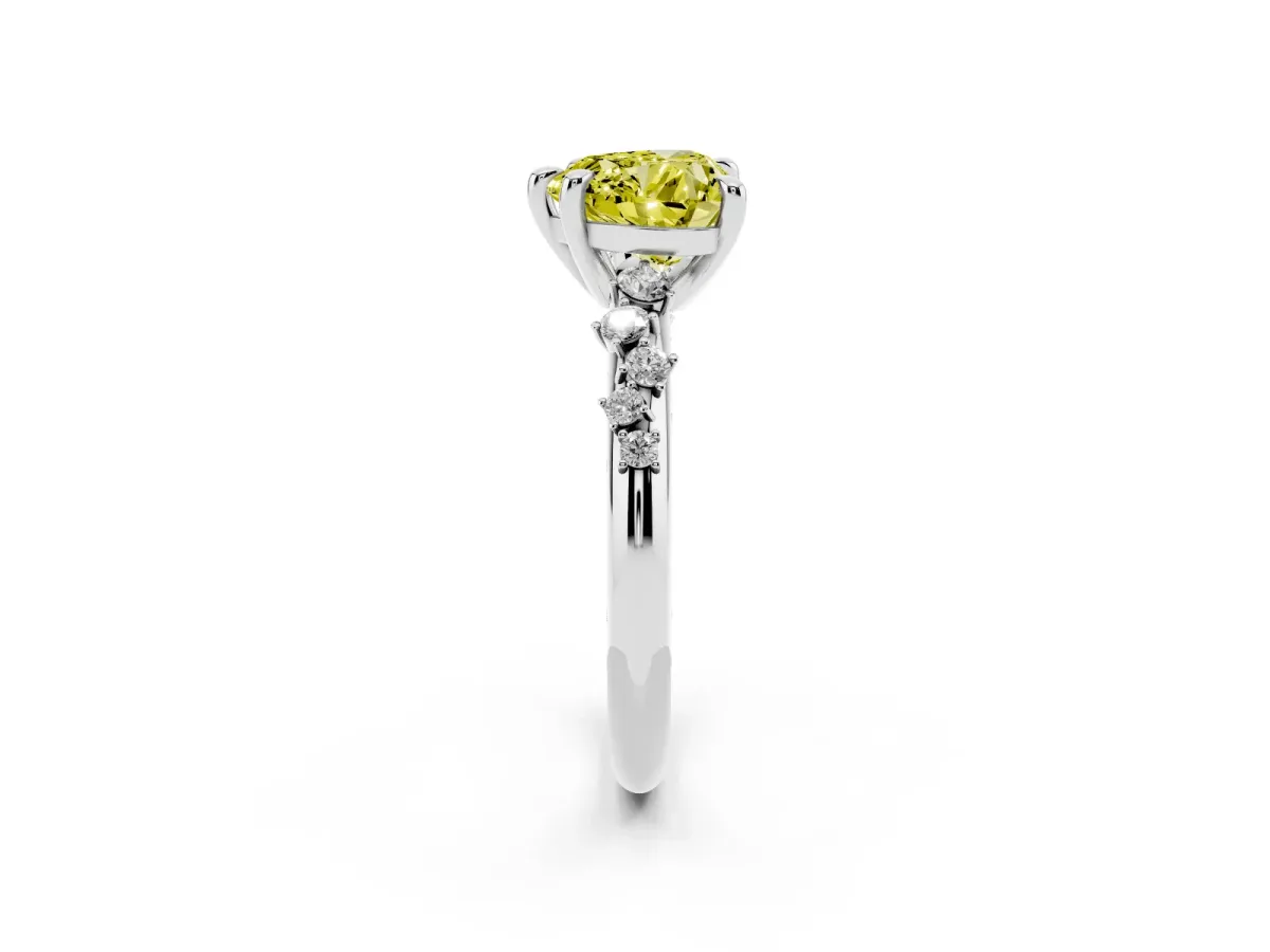 Fancy Yellow Heart Cut Cut Diamond Vine Band with Four-Prong Setting Platinum