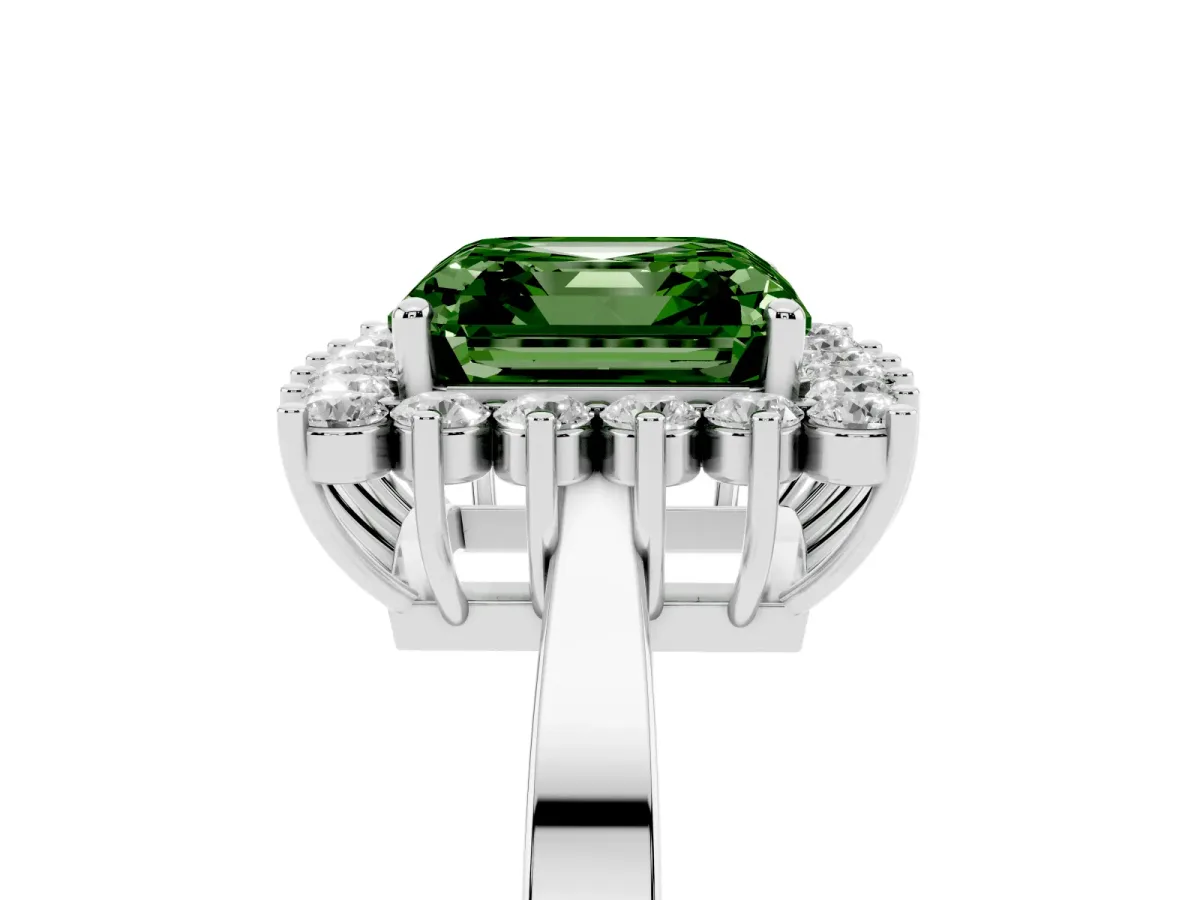 Fancy Green Asscher Cut Cut Diamond Halo Ring with Round Brilliant Halo and Solitaire Band White gold