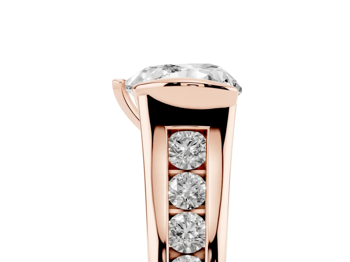 Heart Cut Solitaire Bezel-Set Diamond Ring with Channel-Set Band Rose gold