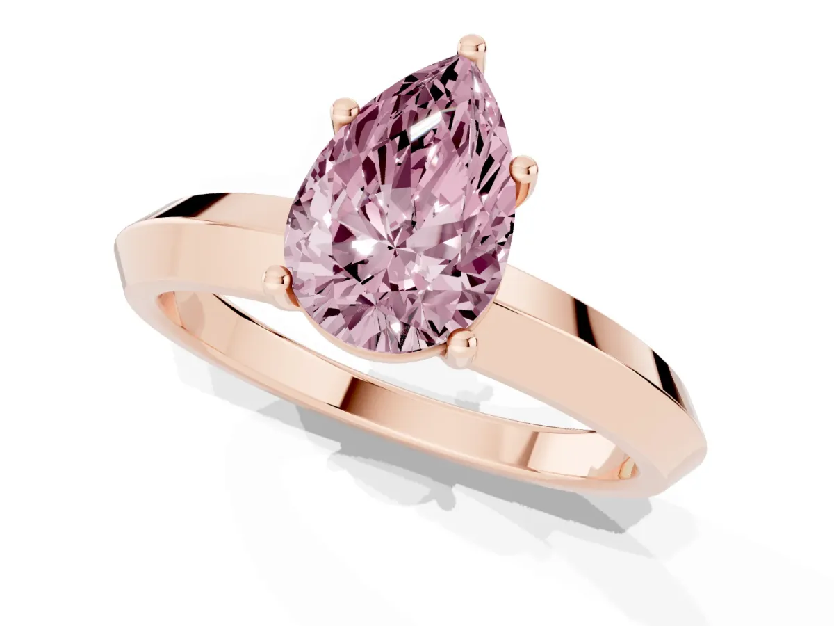 Fancy Pink Pear Cut Cut Solitaire Engagement Ring with Flat Band and Four-Prong Setting Rose gold