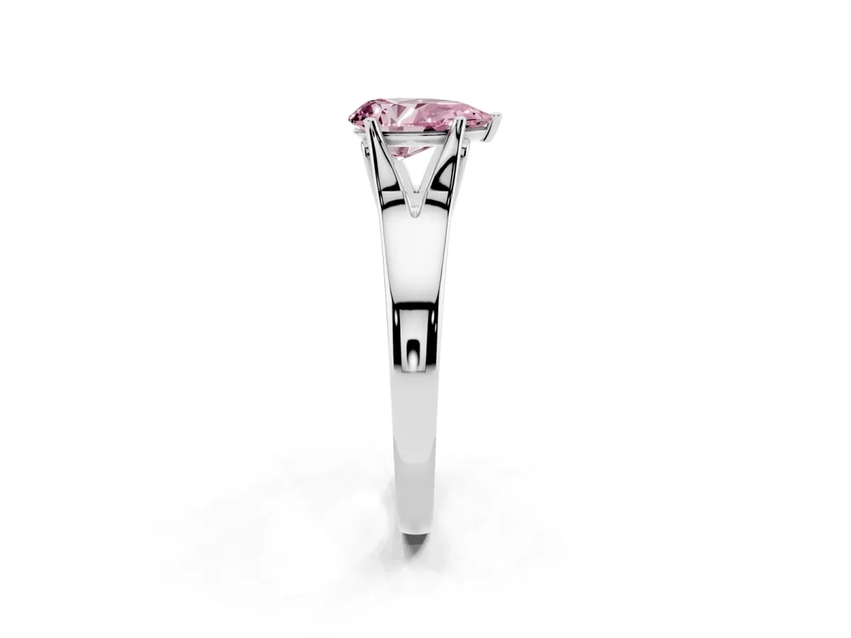 Fancy Pink Pear Cut Solitaire Diamond Ring with Cathedral Band and Four-Prong Setting Silver