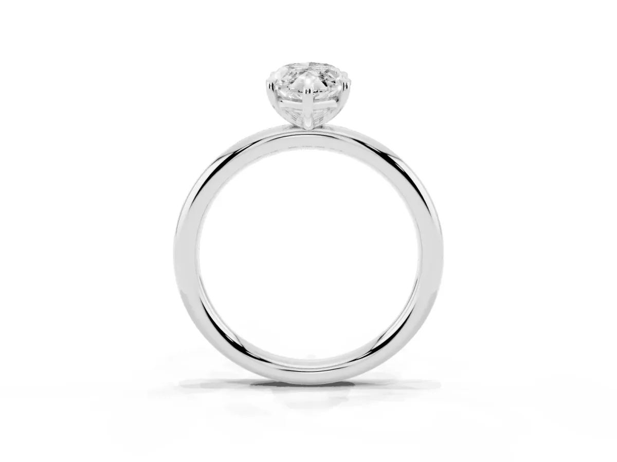 Oval Cut Solitaire Diamond Ring with Four-Prong Setting on a Plain Band Platinum