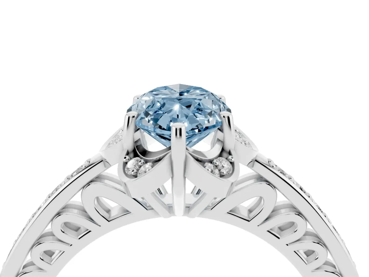 Fancy Blue Marquise Cut Cut Halo Diamond Ring with Channel Set Band and Four-Prong Setting White gold