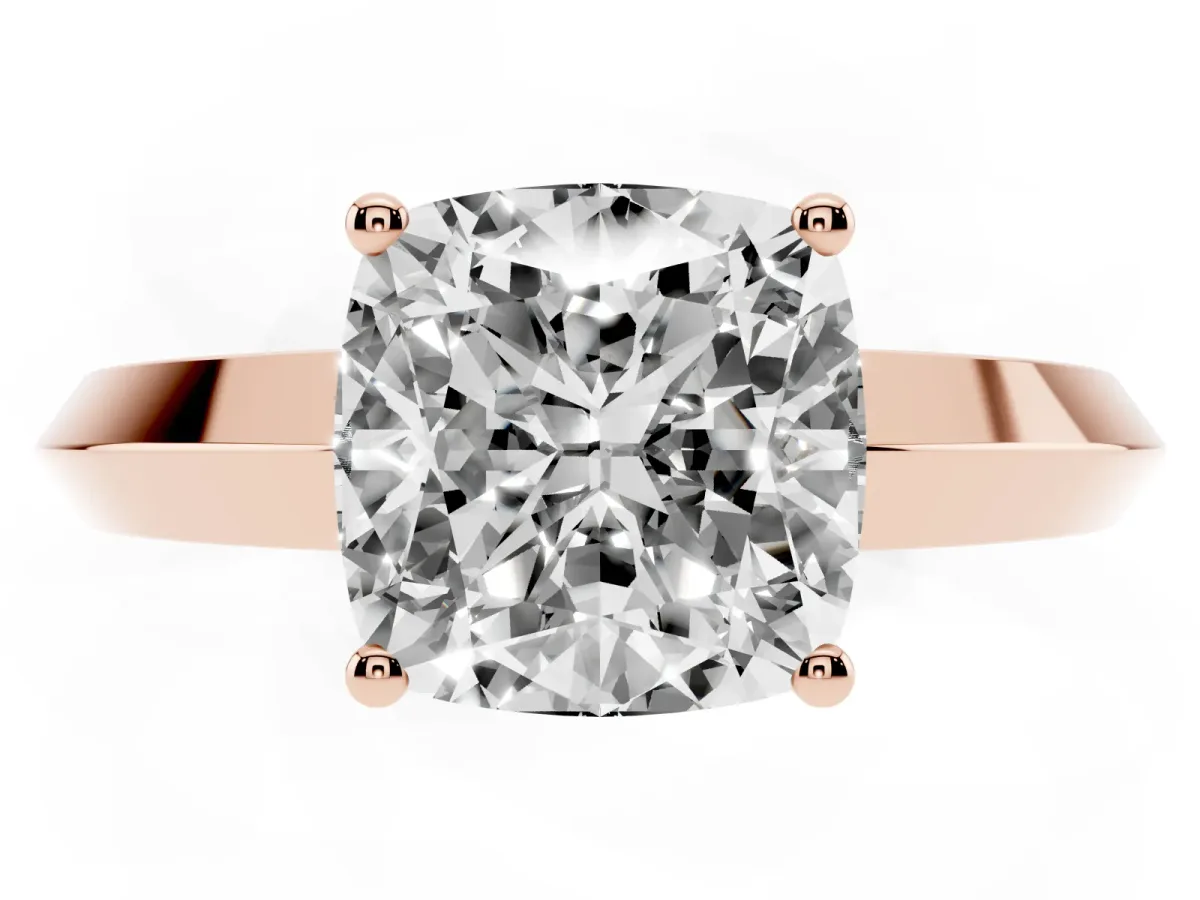 Cushion Cut Cut Solitaire Engagement Ring with Flat Band and Four-Prong Setting Rose gold