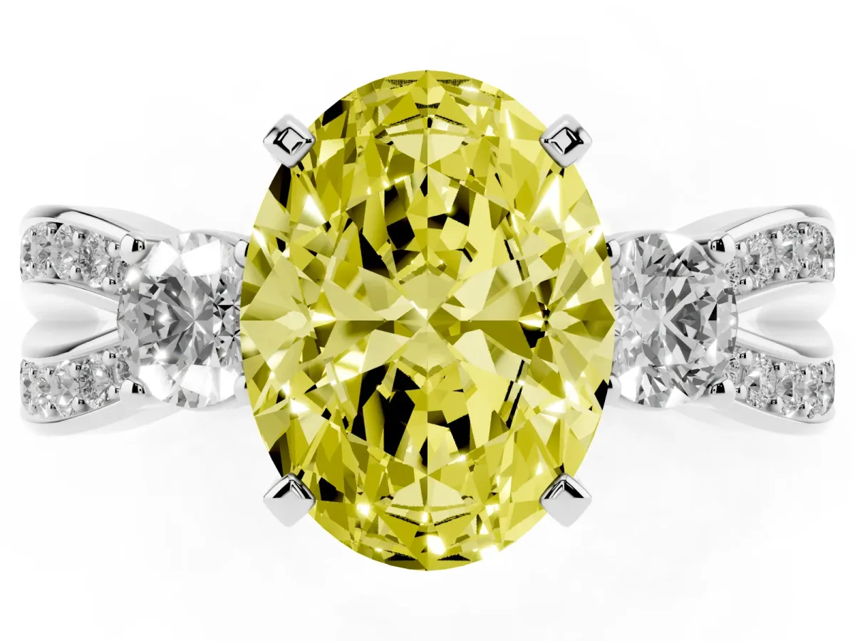 Fancy Yellow Three-Stone Oval Cut Cut Diamond Twist Band with Prong Setting Silver