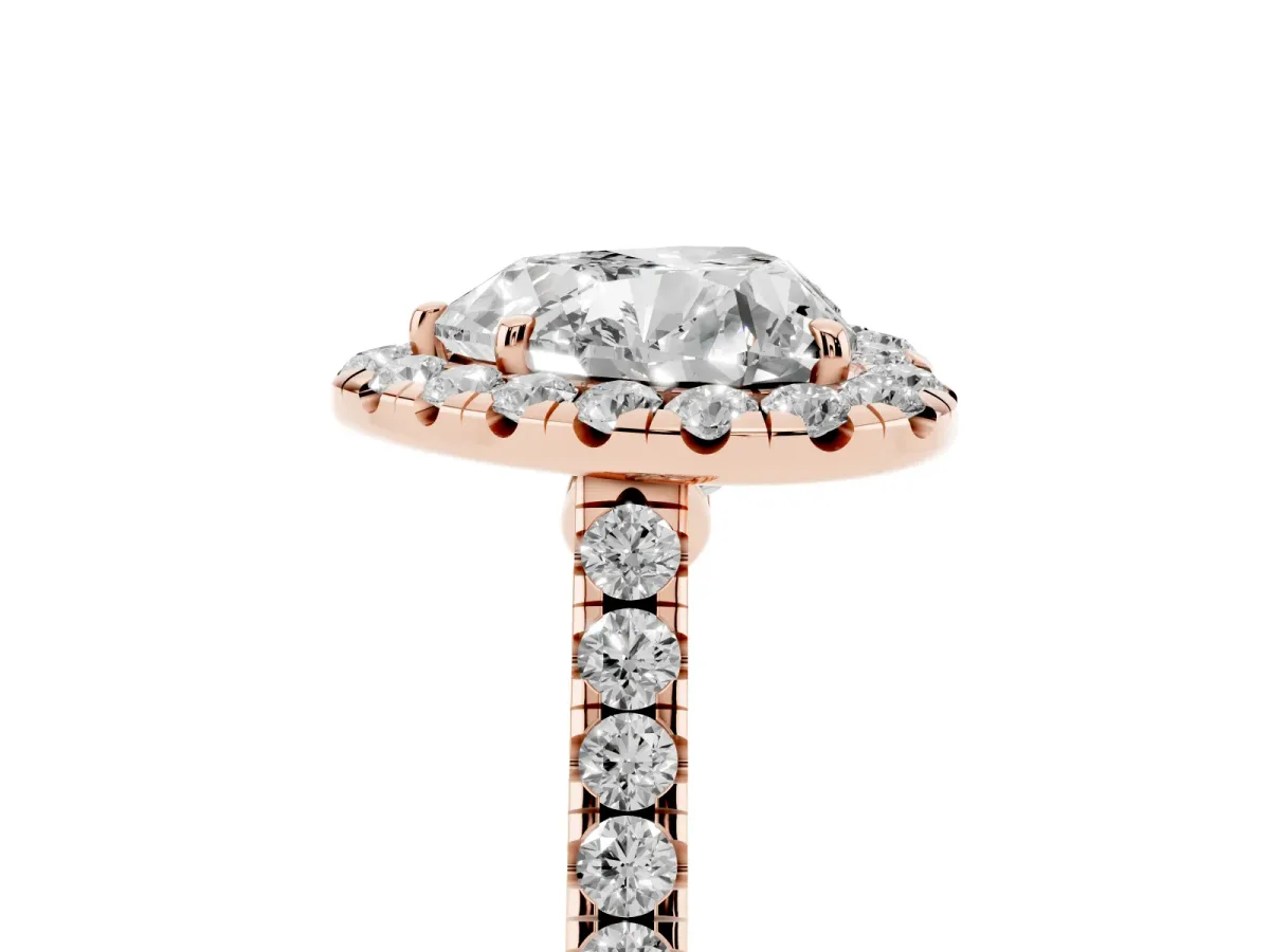 Heart Cut Halo Pave Diamond Engagement Ring with Four-Prong Setting Rose gold