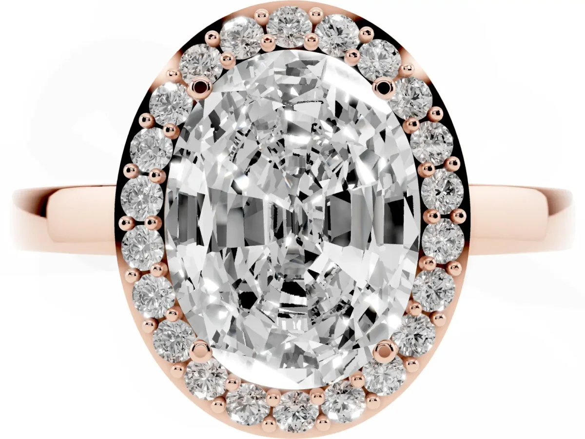 Oval Cut Halo Diamond Ring with Solitaire Band and Prong Setting Rose gold