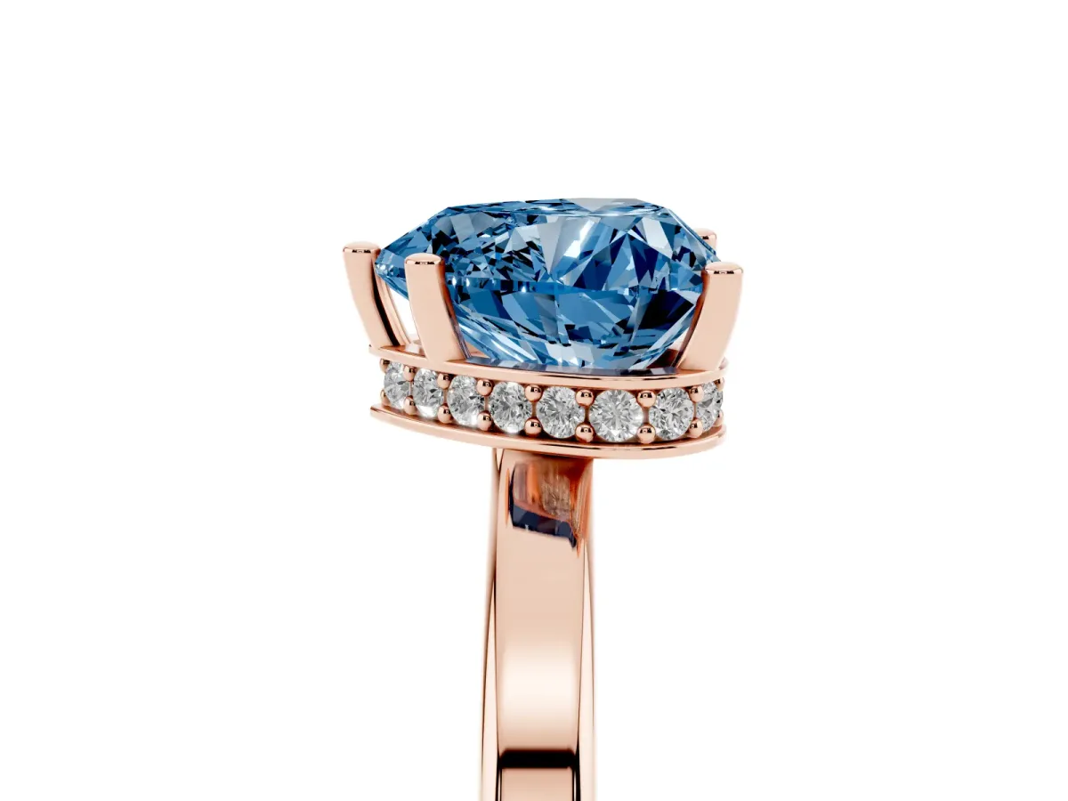 Fancy Blue Heart Cut Cut Solitaire Engagement Ring with Four-Prong Setting on a Classic Band Rose gold