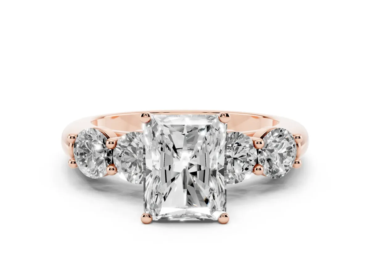 Radiant Cut Cut Five-Stone Prong Set Diamond Ring with Classic Band Rose gold