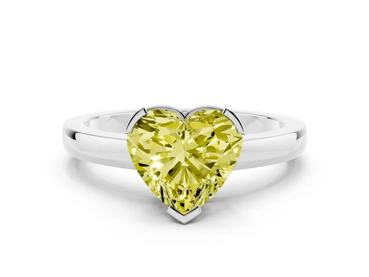 Fancy Yellow Heart Cut Cut Solitaire Ring with Four-Prong Setting and Classic Band Silver