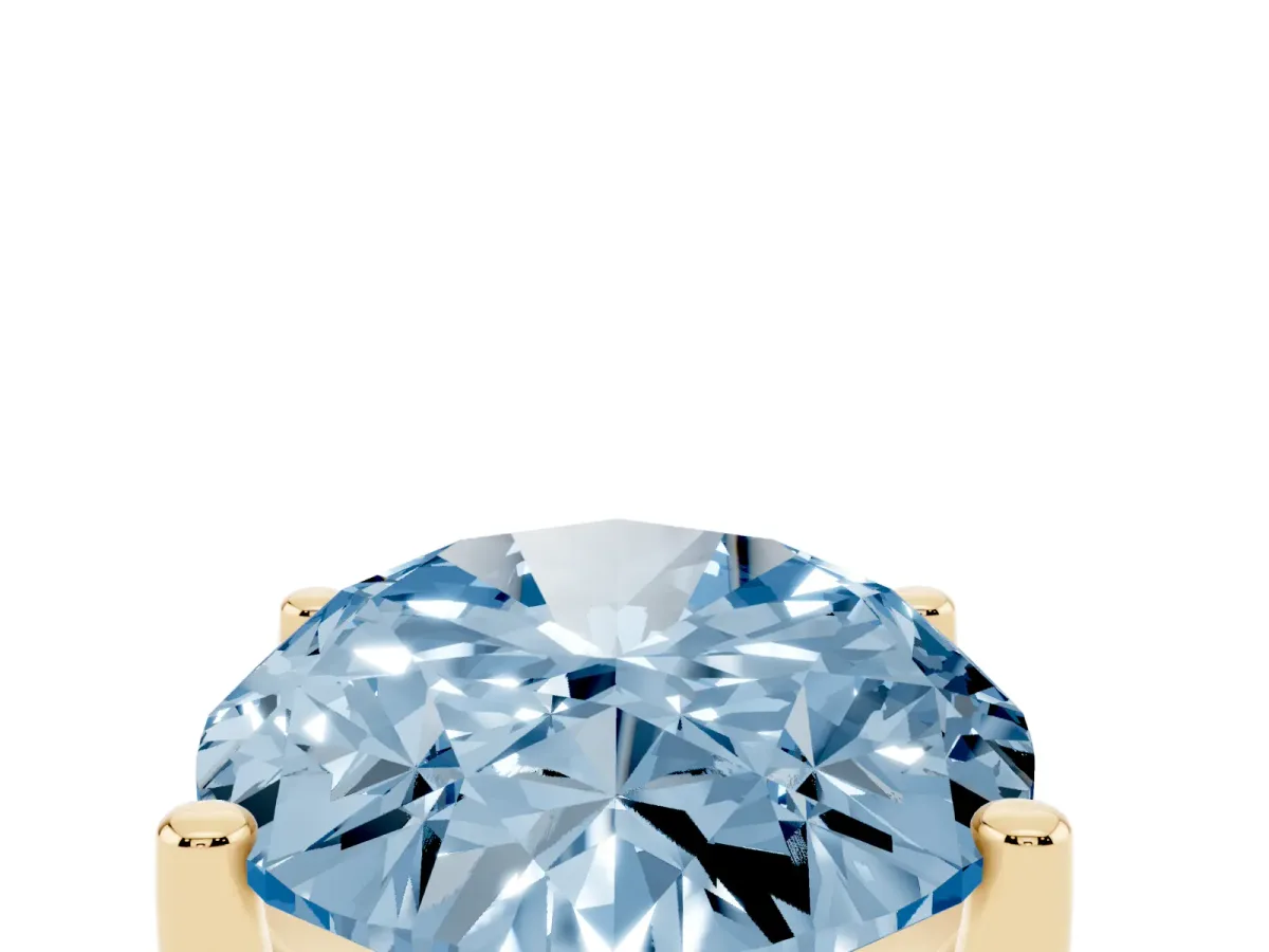 Fancy Blue Oval Cut Cut Diamond Solitaire Engagement Ring with Tapered Plain Band and Four-Prong Setting Yellow gold