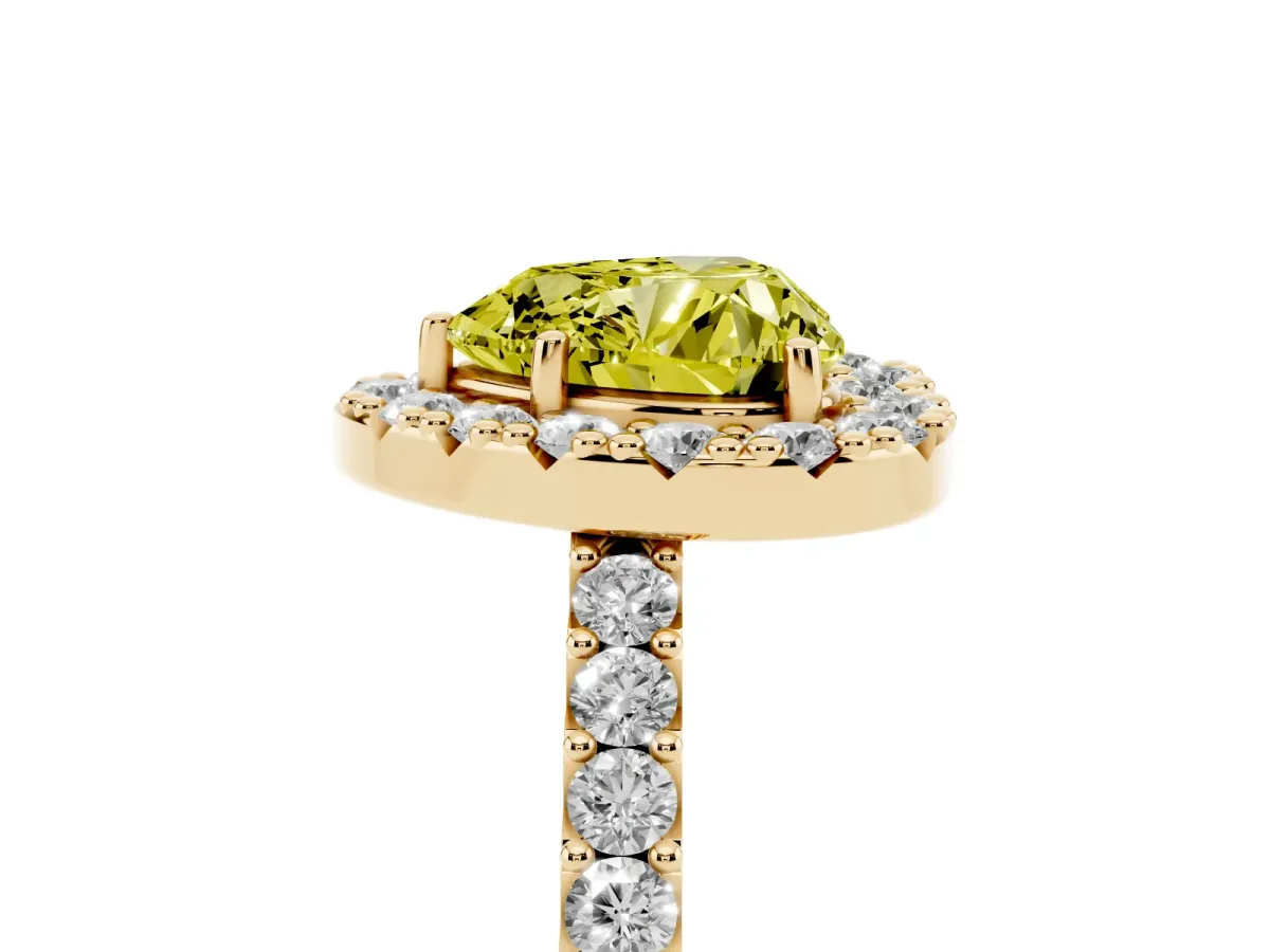 Fancy Yellow Heart Cut Halo Diamond Pavé Solitaire Ring Yellow gold
