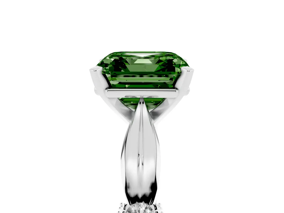 Fancy Green Asscher Cut Solitaire Diamond Twisted Band with Four-Prong Setting Silver