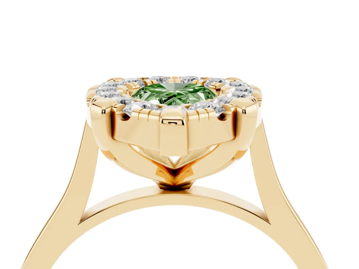 Fancy Green Pear Cut Diamond Cluster Halo Solitaire with Four-Prong Setting Yellow gold