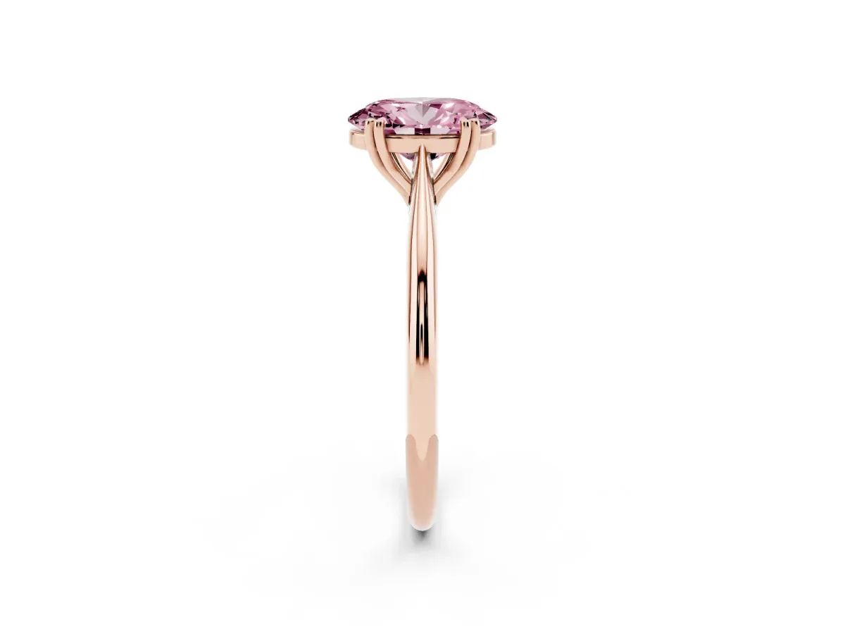 Fancy Pink Oval Cut Solitaire Diamond Ring with Six-Prong Setting and Classic Band Rose gold