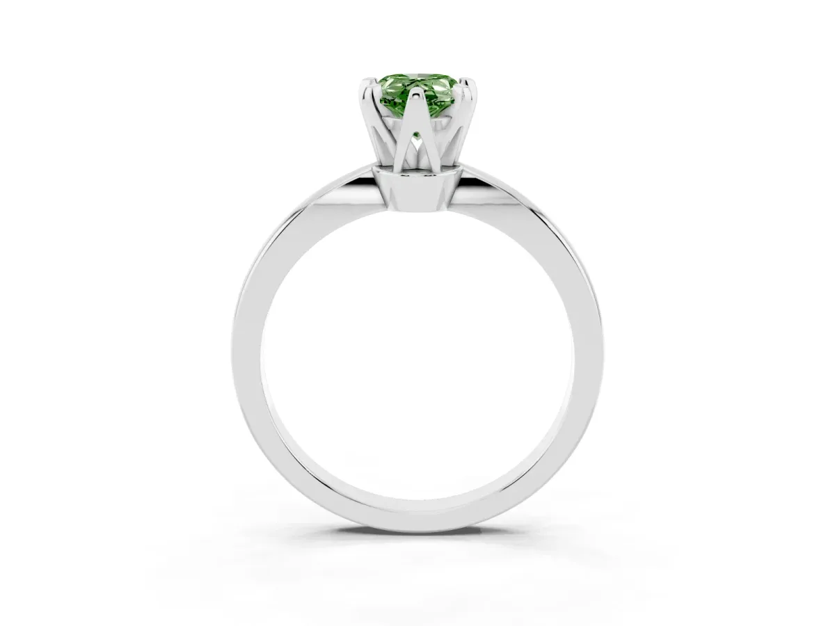 Fancy Green Pear Cut Solitaire Engagement Ring with Six-Prong Setting and Tapered Band Silver