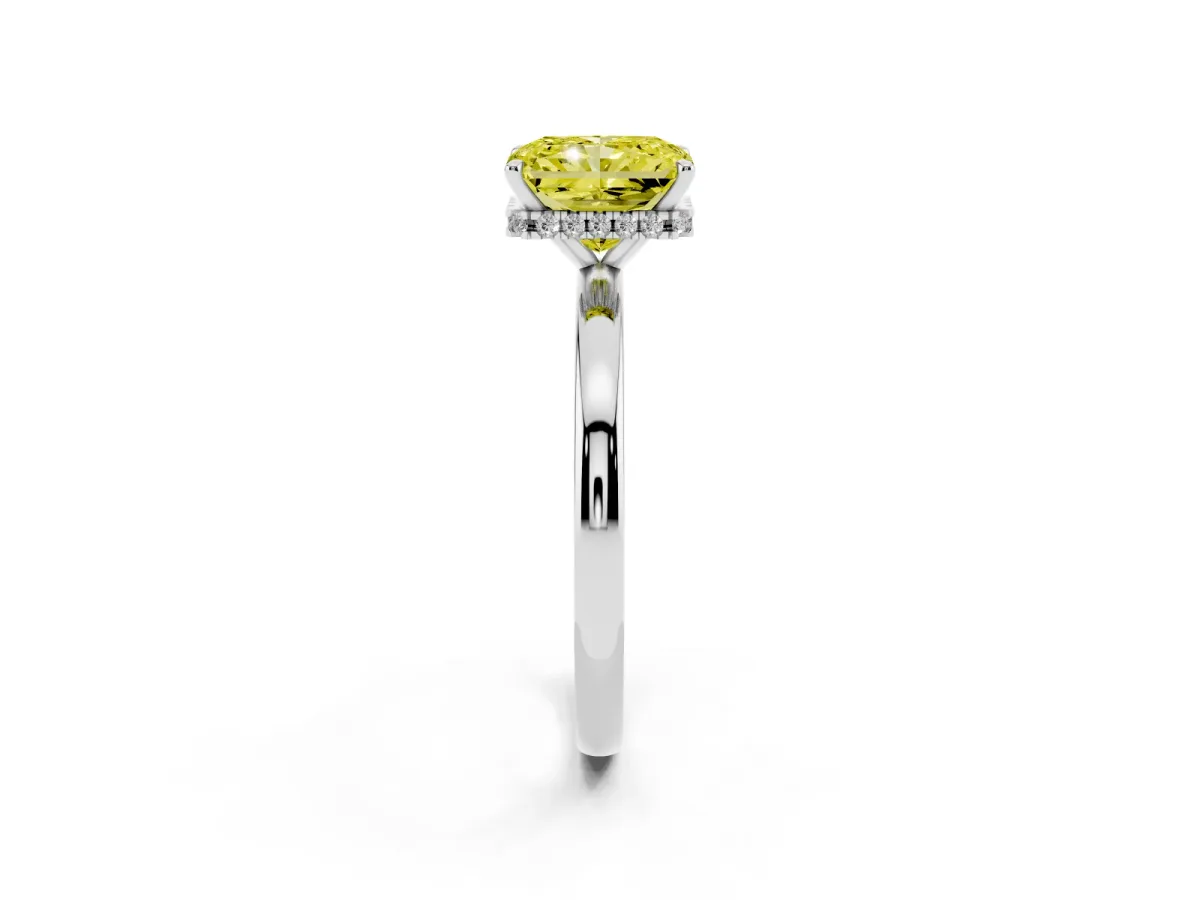 Fancy Yellow Radiant Cut Solitaire Engagement Ring with Cathedral Band and Four-Prong Setting Silver