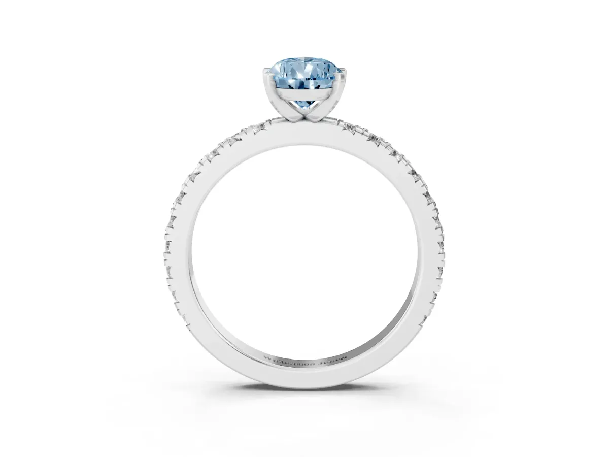 Fancy Blue Pear Cut Diamond Pavé Band Solitaire with Four-Prong Setting Silver