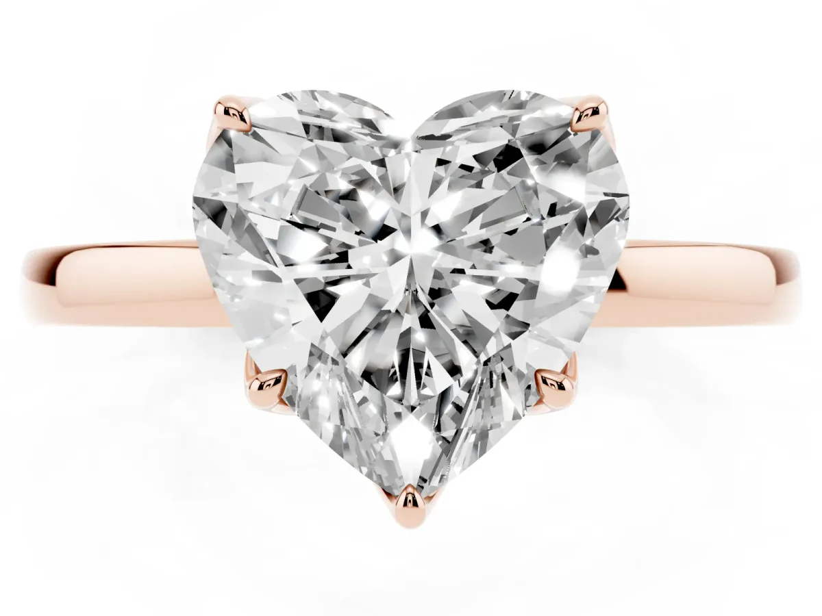 Heart Cut Diamond Solitaire Ring with Thin Band and Prong Setting Rose gold