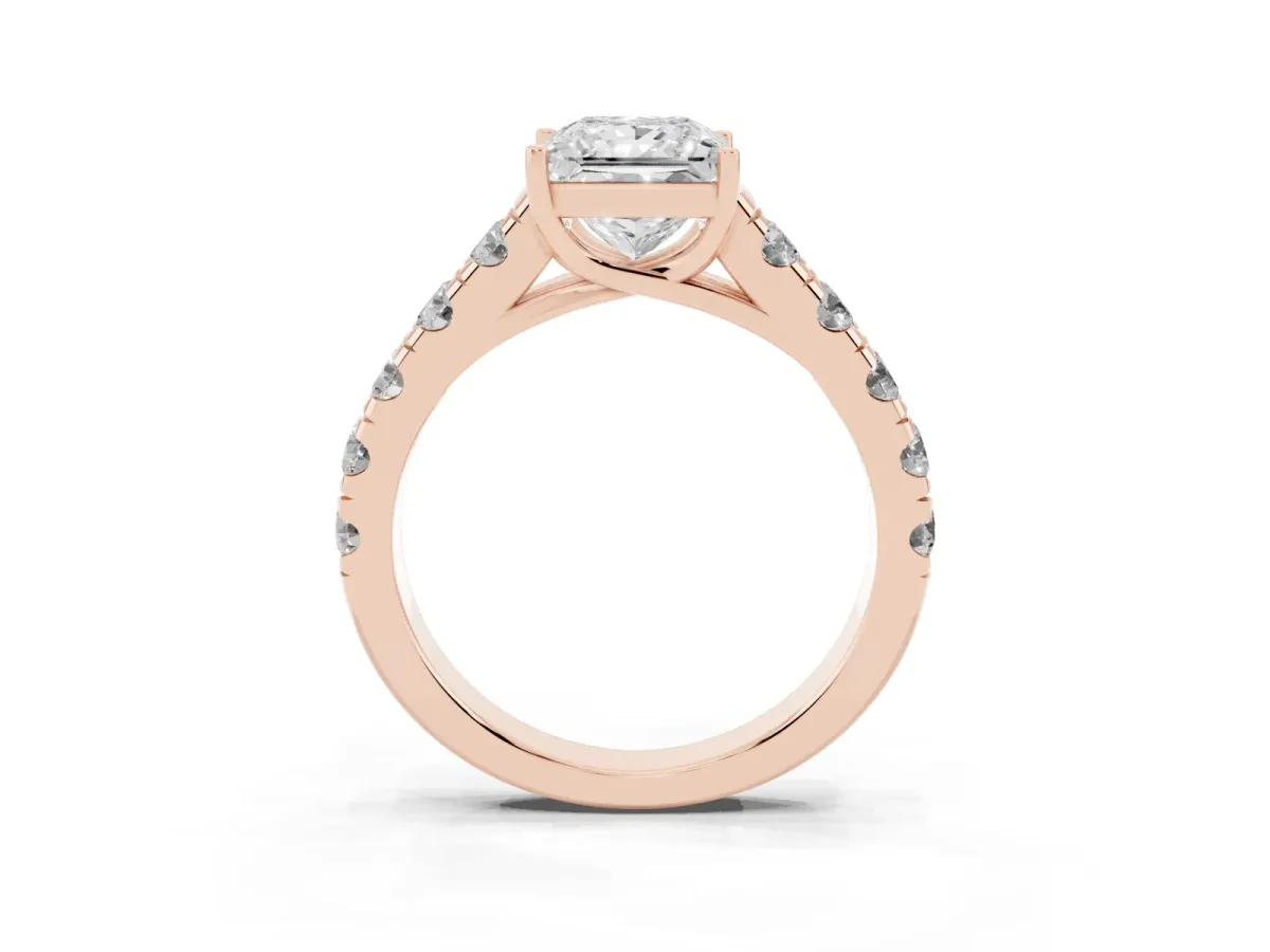 Princess Cut Cut Diamond Solitaire Ring with Micro Pave Band and Prong Setting Rose gold