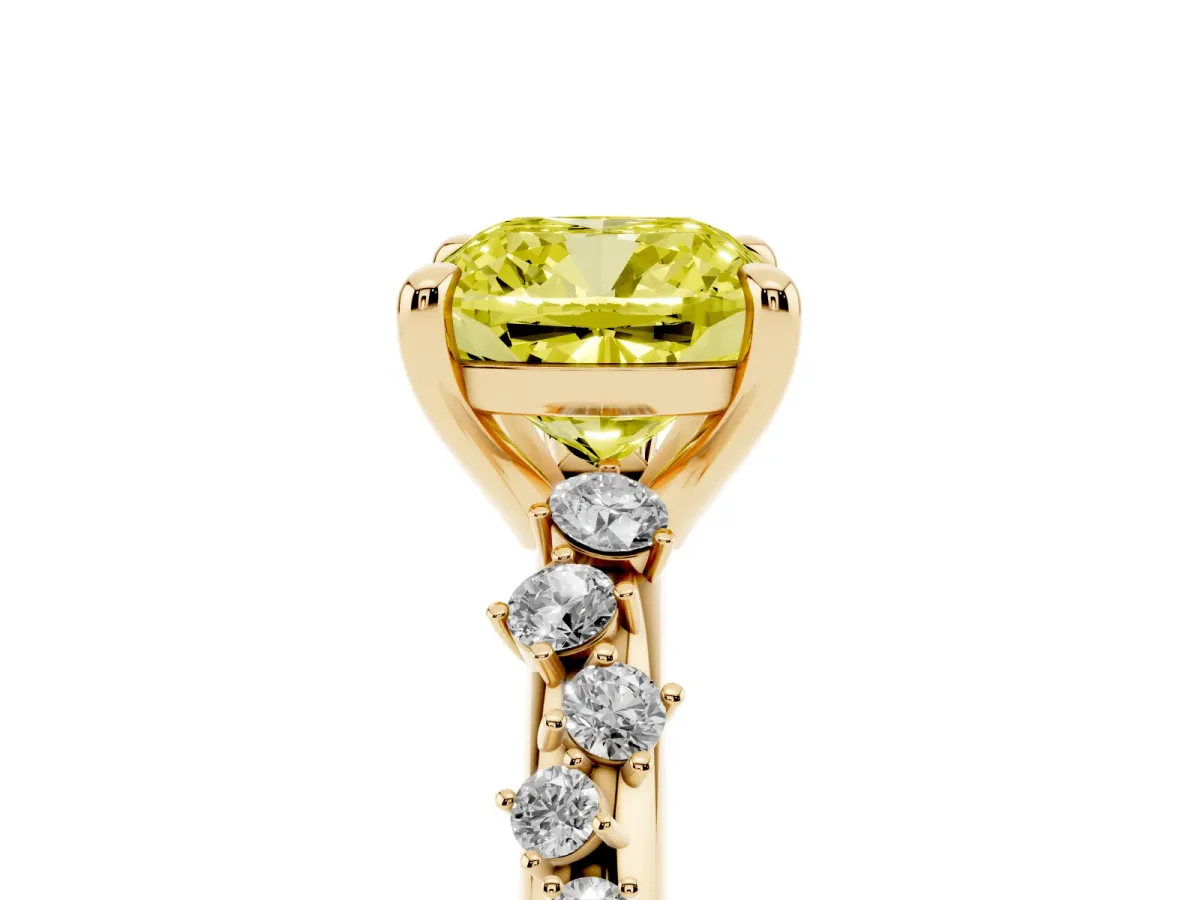Fancy Yellow Cushion Cut Cut Diamond Vine Band with Four-Prong Setting Yellow gold