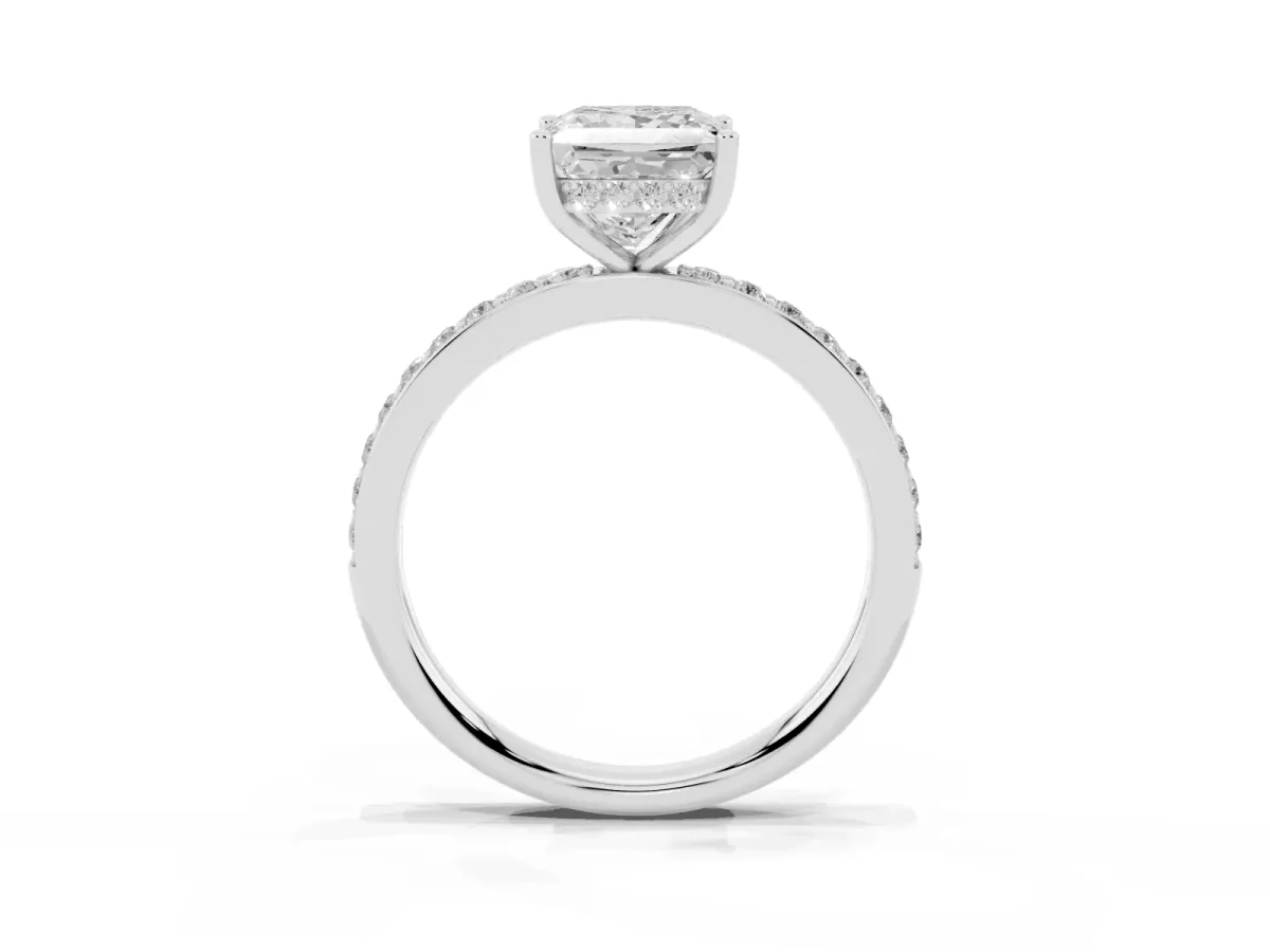 Princess Cut Cut Diamond Pavé Band Ring with Four-Prong Setting Platinum