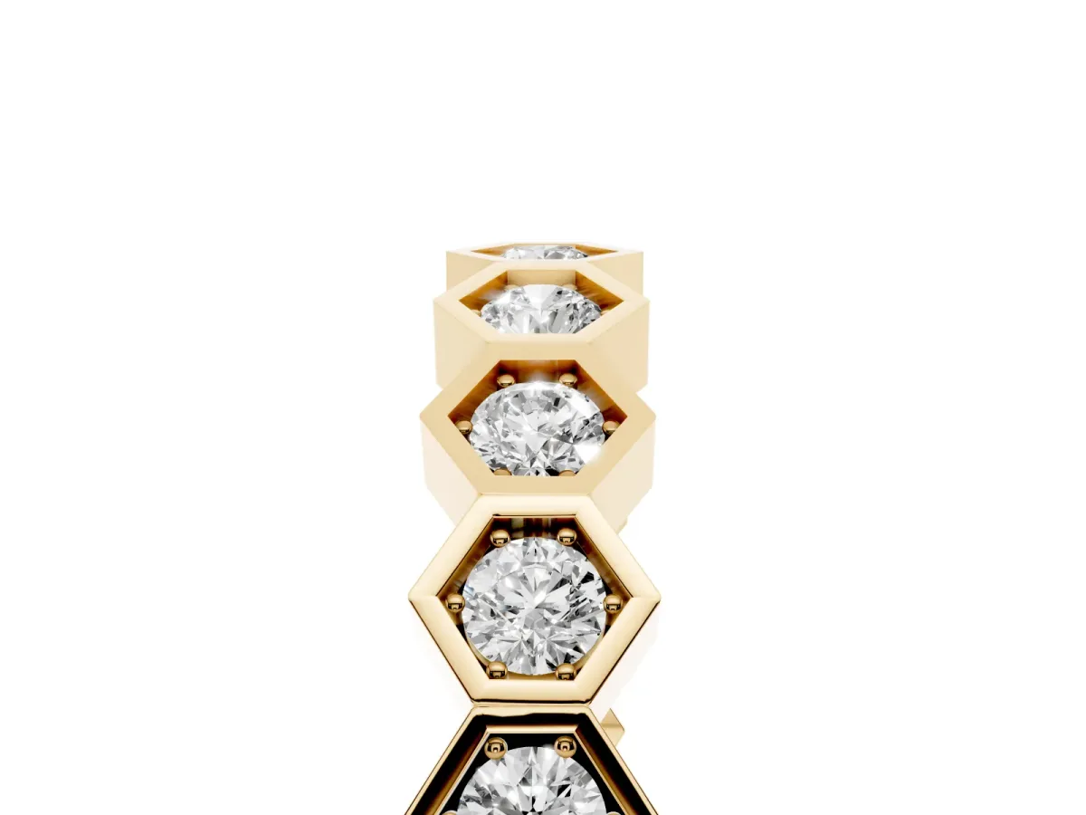 Hexagon Pave Diamond Eternity Band with Bezel Setting Yellow gold