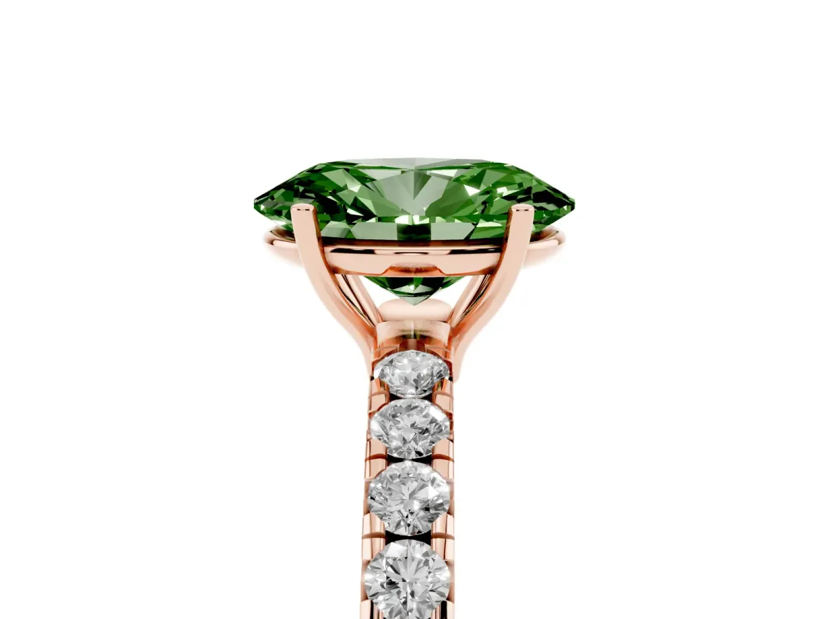 Fancy Green Oval Cut Diamond Pavé Solitaire Engagement Ring with Four-Prong Setting Rose gold