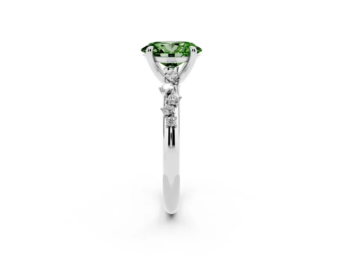 Fancy Green Oval Cut Cut Diamond Vine Band with Four-Prong Setting Platinum
