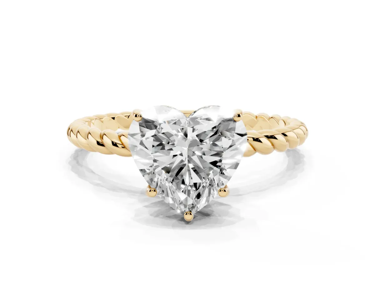 Heart Cut Solitaire Twisted Band 4-Prong Ring Yellow gold