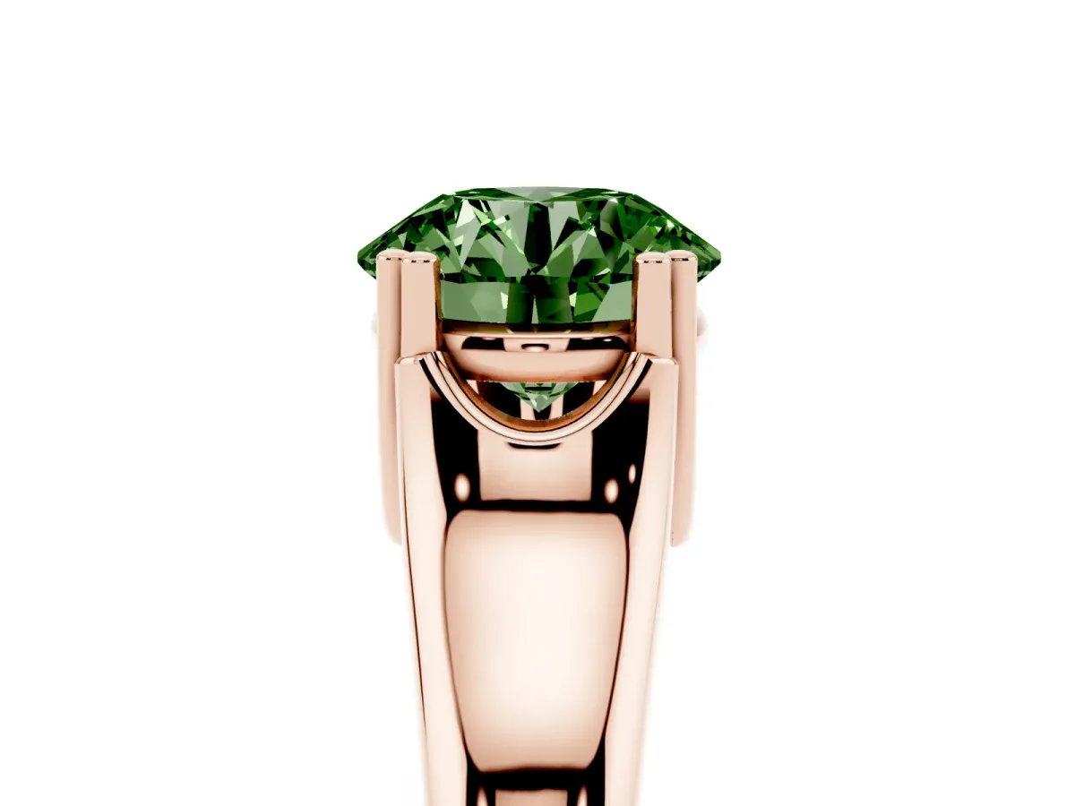 Fancy Green Round Cut Diamond Solitaire Ring with Wide Band and Prong Setting Rose gold