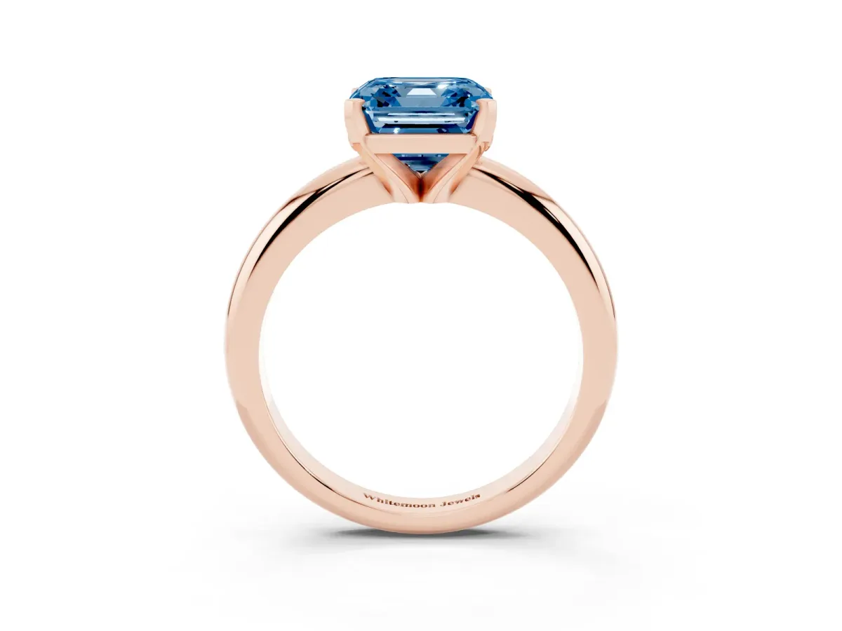Fancy Blue Asscher Cut Diamond Solitaire Engagement Ring with Round Band and Four-Prong Setting Rose gold