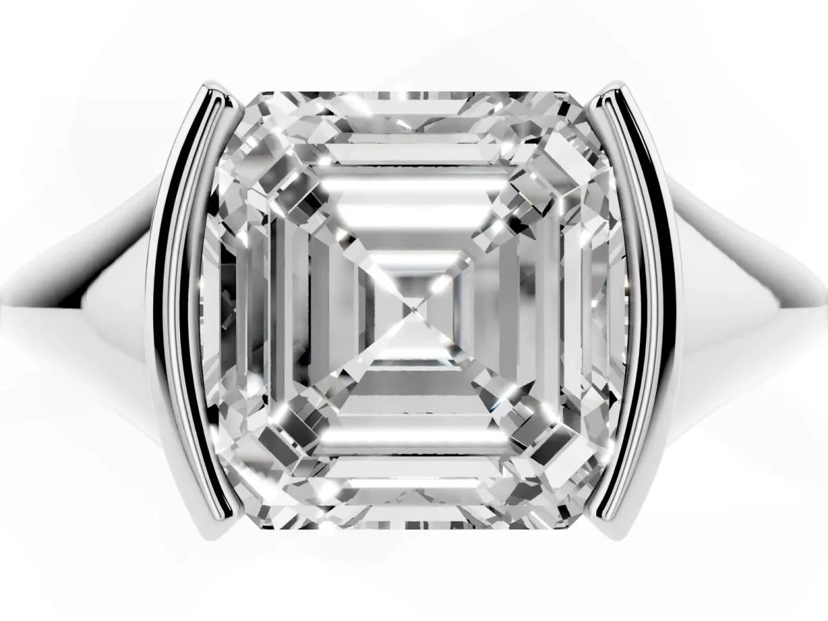 Asscher Cut Solitaire Tension Set Diamond Ring Silver