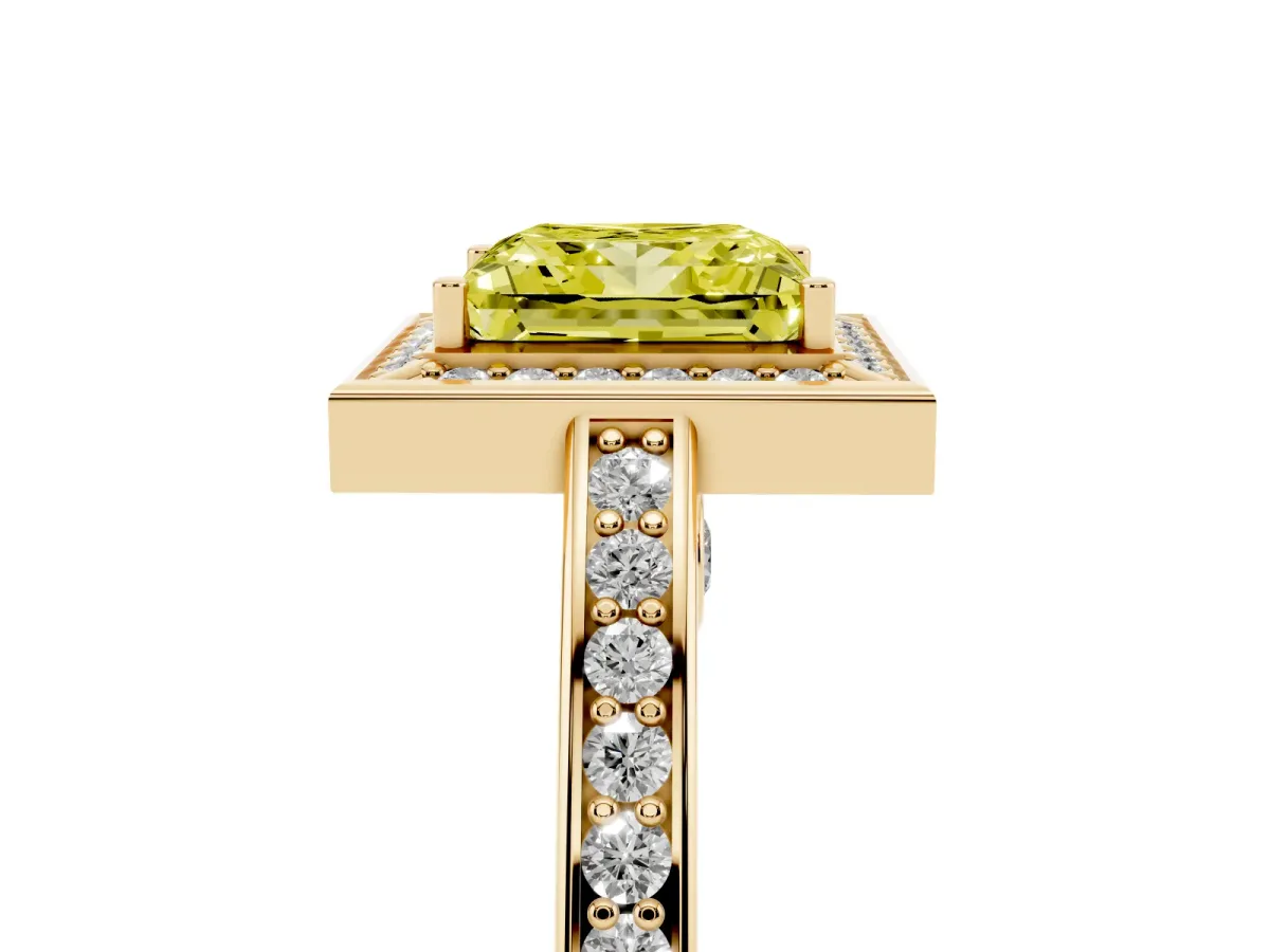 Fancy Yellow Princess Cut Cut Halo Pave Split Shank Prong Setting Ring Yellow gold