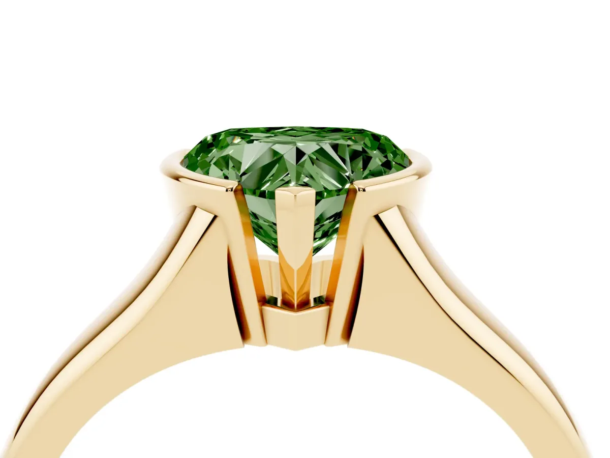Fancy Green Heart Cut Solitaire Tension Set Diamond Ring with Split Shank Band Yellow gold