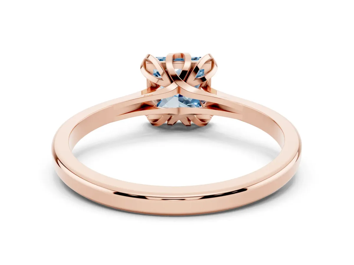 Fancy Blue Princess Cut Diamond Solitaire Ring with Flower Prong Setting and Classic Band Rose gold
