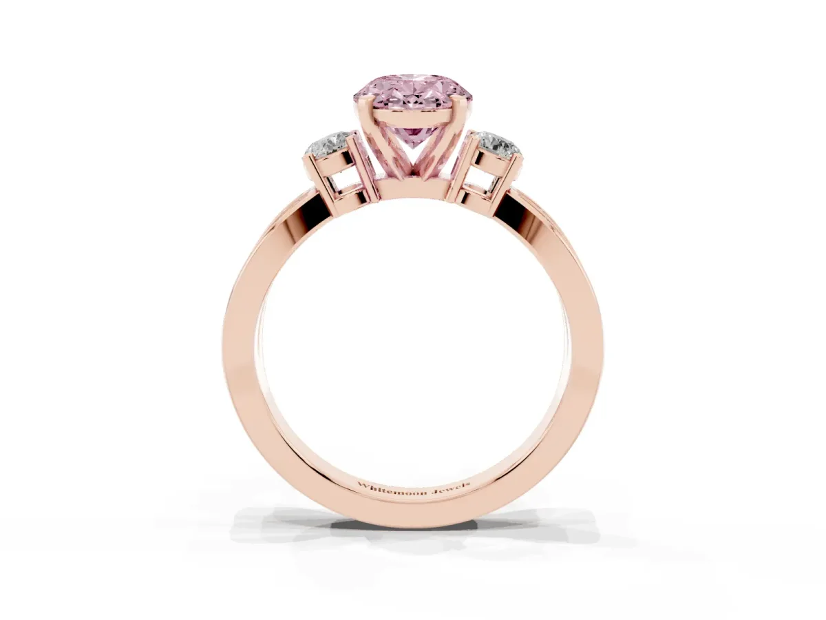 Fancy Pink Three-Stone Oval Cut Cut Diamond Twist Band with Prong Setting Rose gold