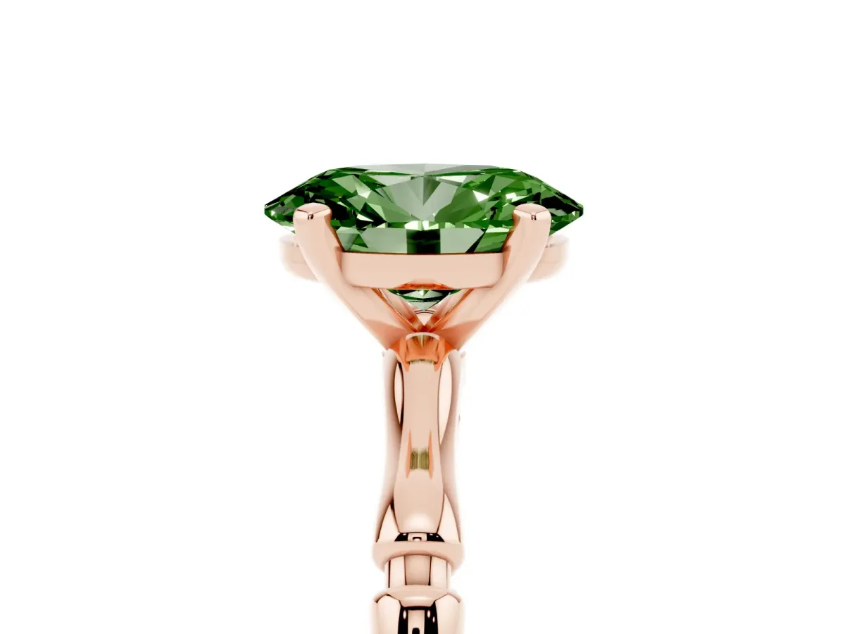 Fancy Green Oval Cut Solitaire Diamond Ring with Bamboo Band and Four-Prong Setting Rose gold