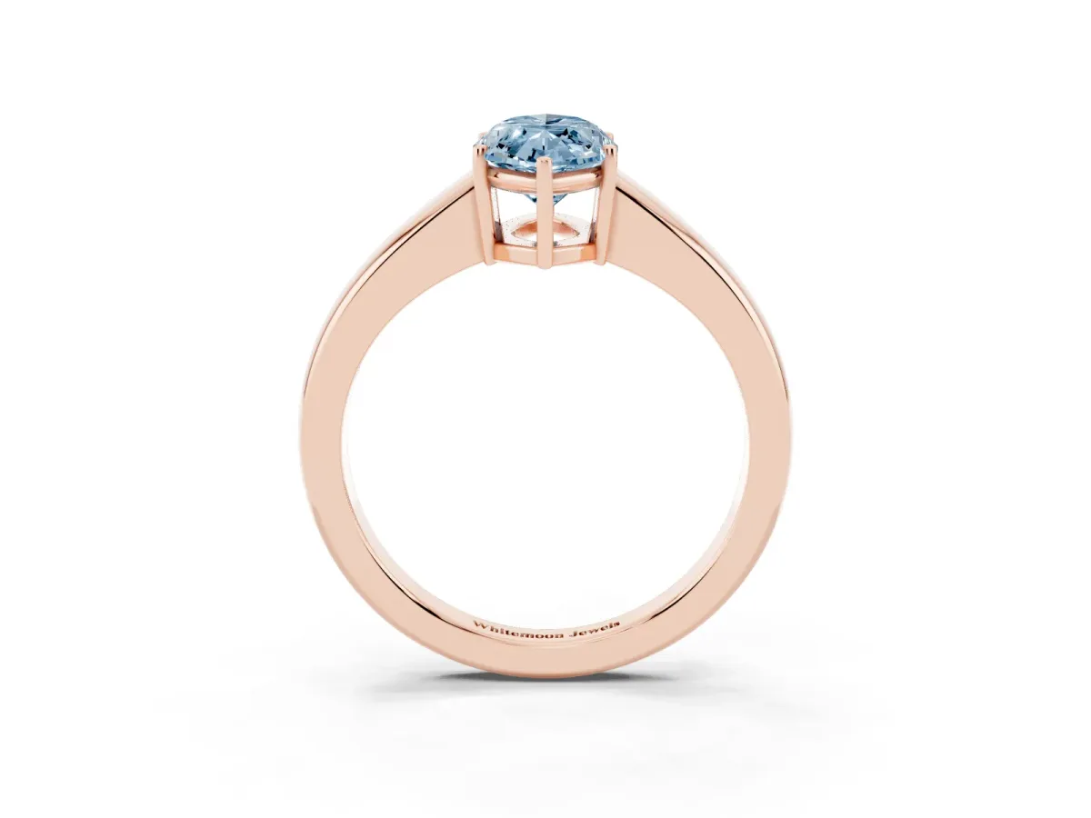 Fancy Blue Marquise Cut Solitaire Diamond Ring with Tapered Band and Four-Prong Setting Rose gold